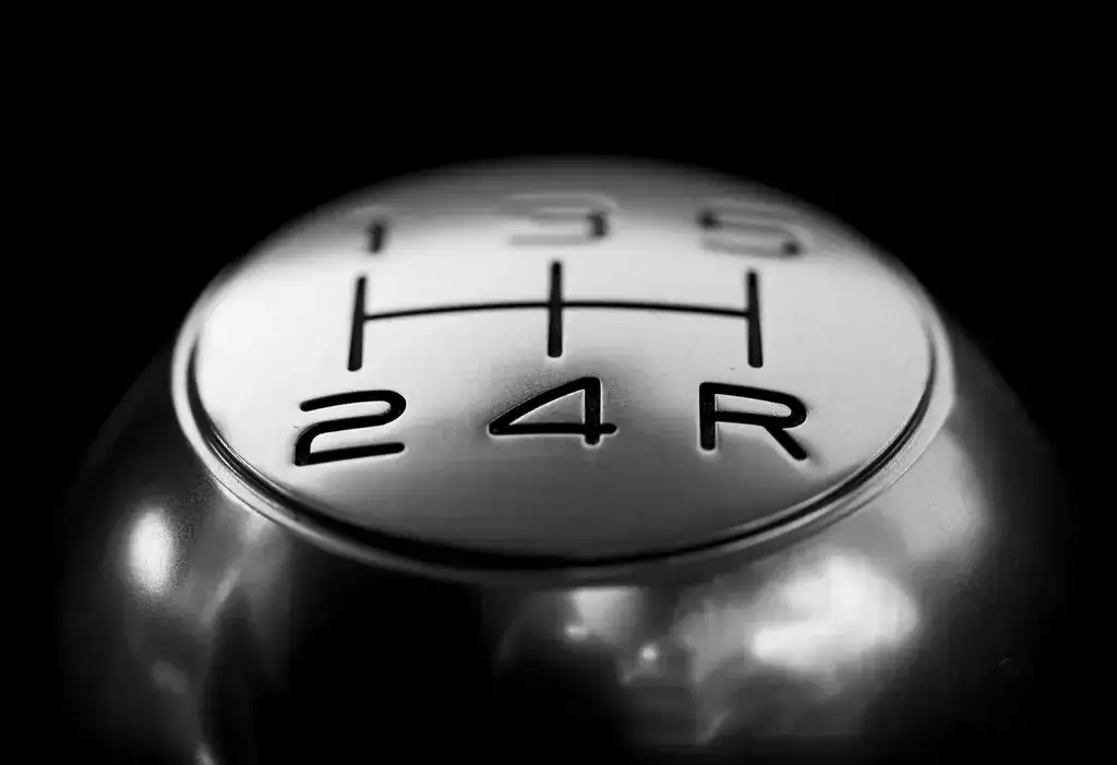 Close-up of a manual transmission gear shift